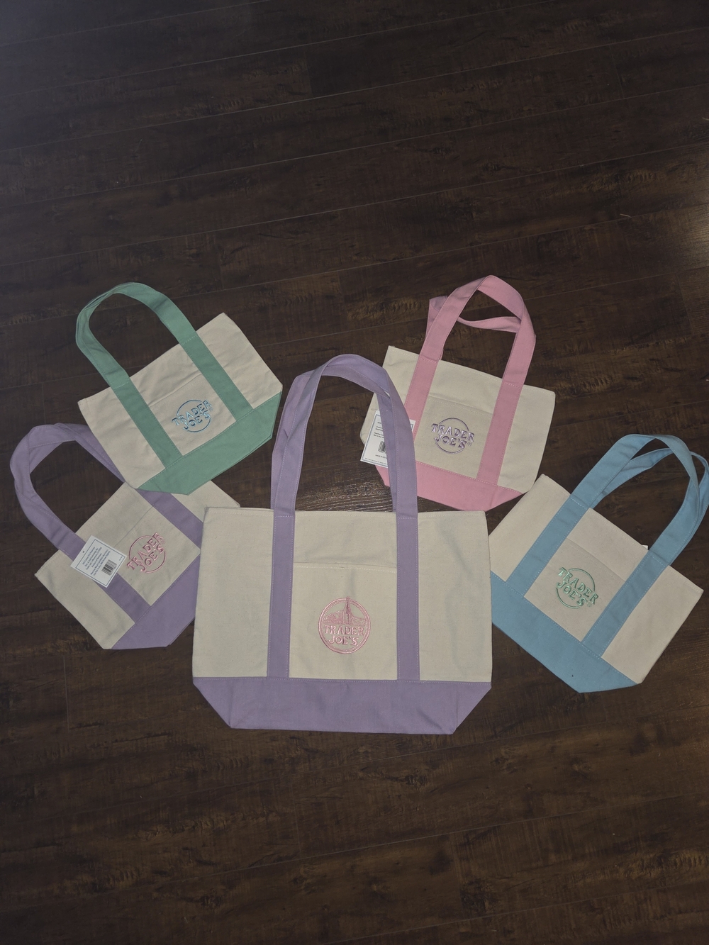 NWT Trader Joes Spring Canvas Tote Bag Bundle small & large